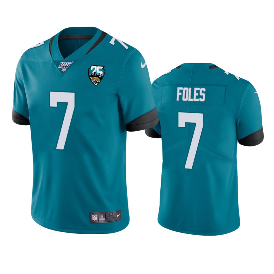 Men Nike Jacksonville Jaguars 7 Nick Foles Teal 25th Anniversary Vapor Limited Stitched NFL 100th Season Jersey